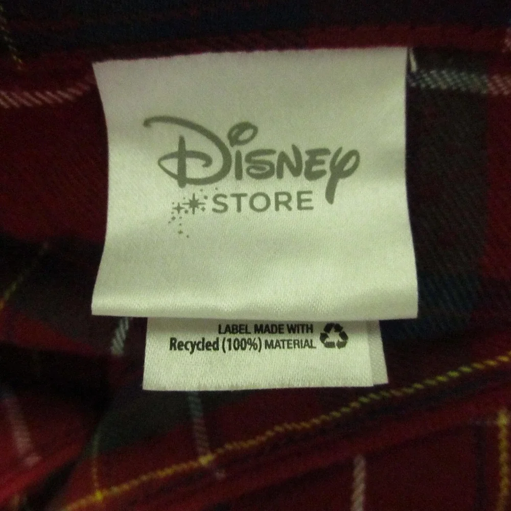 Disney Store Pajama Set Mens Large Red Plaid Mickey Mouse Flannel Button Front - Picture 7 of 14